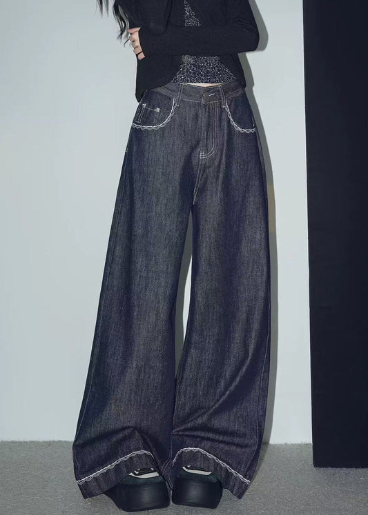 New Navy Original Design Pockets Denim Wide Leg Pants Spring