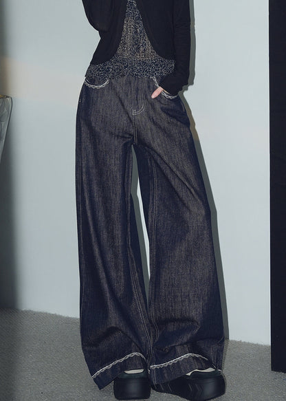 New Navy Original Design Pockets Denim Wide Leg Pants Spring