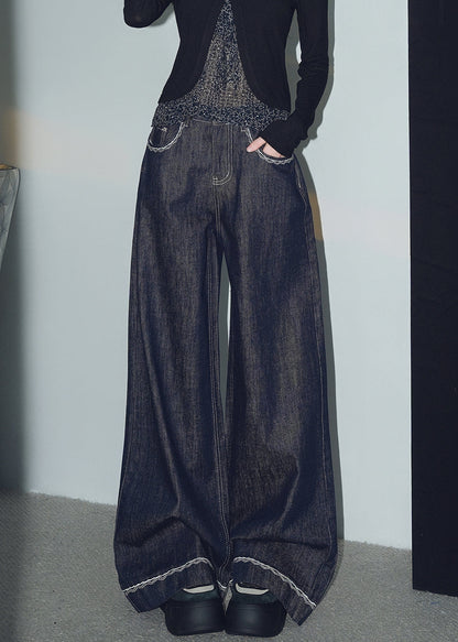 New Navy Original Design Pockets Denim Wide Leg Pants Spring