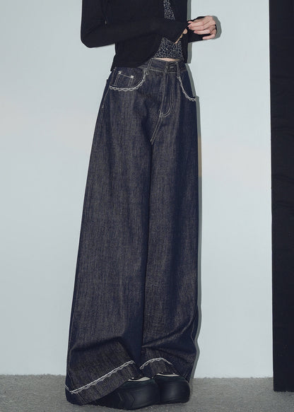 New Navy Original Design Pockets Denim Wide Leg Pants Spring