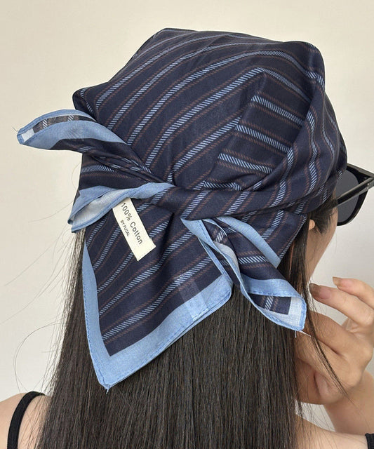 New Navy Striped Cotton Square Scarf Hat