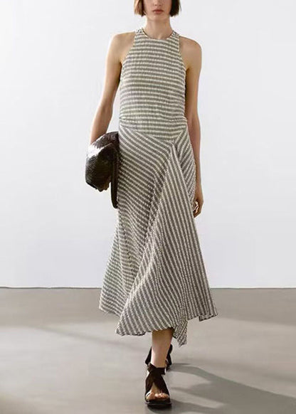 New O Neck Striped Original Design Cotton Long Dresses Sleeveless