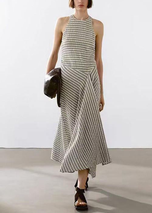 New O Neck Striped Original Design Cotton Long Dresses Sleeveless