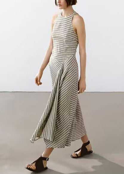 New O Neck Striped Original Design Cotton Long Dresses Sleeveless