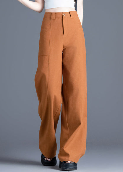 New Orange Button High Waist Cotton Wide Leg Pants Spring