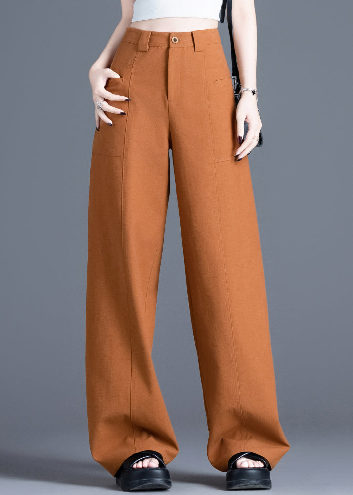 New Orange Button High Waist Cotton Wide Leg Pants Spring
