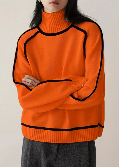 New Orange Striped Cozy Thick Knit Sweaters Spring