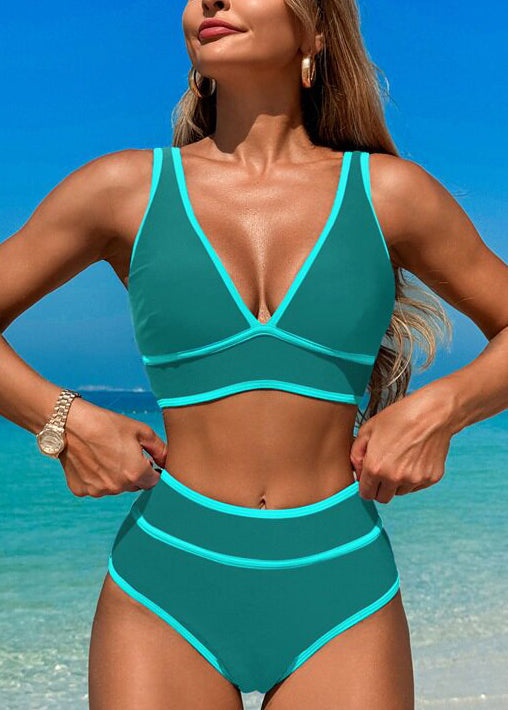 New Peacock Blue Bikini Sports Split Swimwear Set