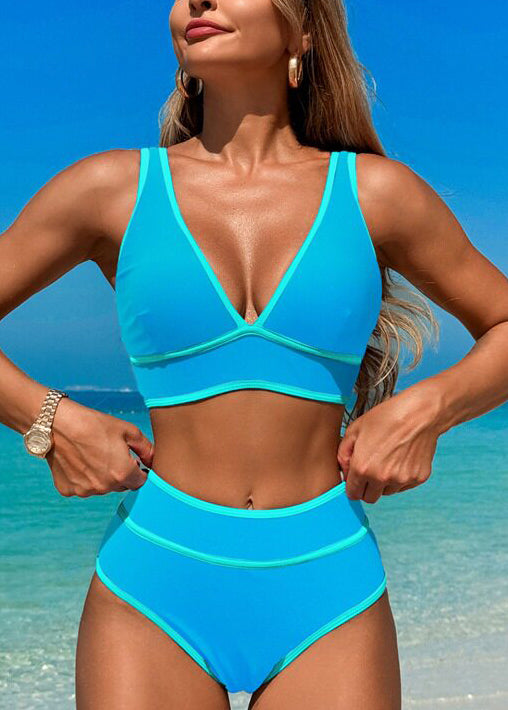 New Peacock Blue Bikini Sports Split Swimwear Set