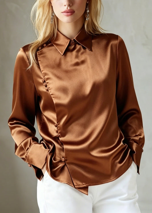 New Peter Pan Collar Button Silk Shirts Top Fall