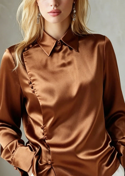New Peter Pan Collar Button Silk Shirts Top Fall