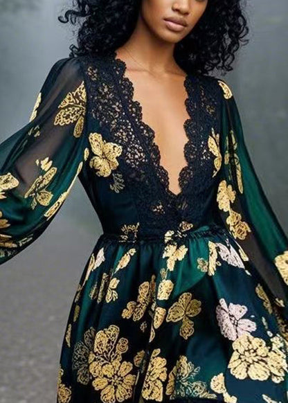 New Photo Color Print Patchwork Chiffon Mid Dress Spring