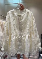 New Pink Embroidered Button Lace Shirt Spring