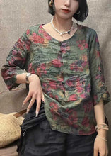 Load image into Gallery viewer, New Pink O Neck Button Print Linen Shirt Bracelet Sleeve