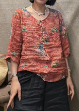 Load image into Gallery viewer, New Pink O Neck Button Print Linen Shirt Bracelet Sleeve