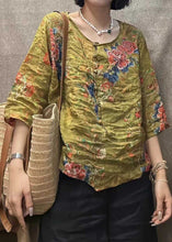 Load image into Gallery viewer, New Pink O Neck Button Print Linen Shirt Bracelet Sleeve