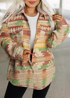 New Pink Peter Pan Collar Pockets Print Woolen Coats Fall