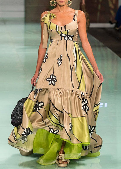 New Printed Backless Lace Up Irregular Patchwork Bohemian Dress