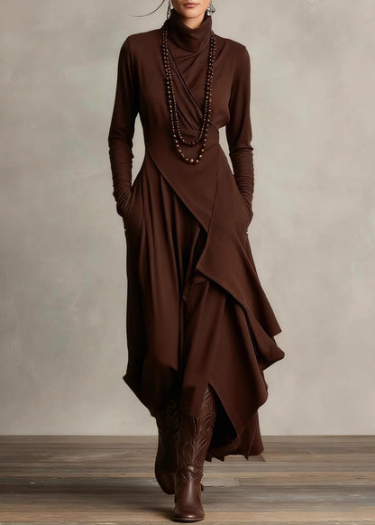 New Purple Hign Neck Asymmetrical Cotton Dress Spring