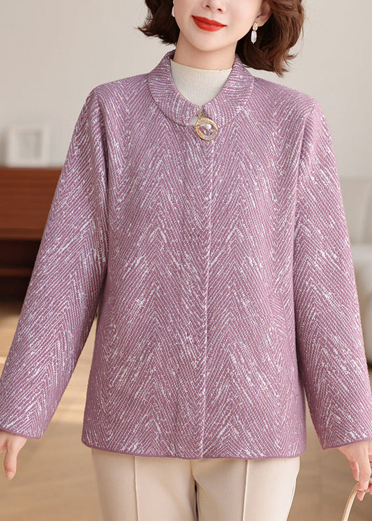 New Purple O-Neck Patchwork Knit Cardigan Spring