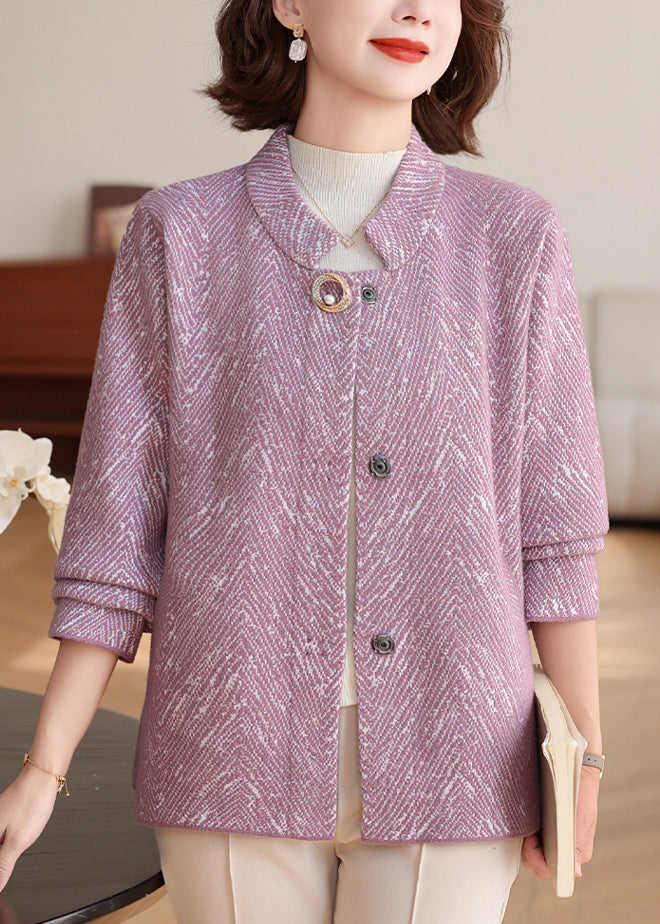 New Purple O-Neck Patchwork Knit Cardigan Spring