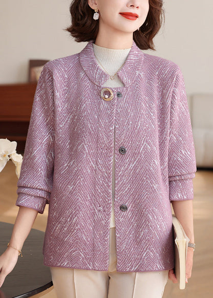 New Purple O-Neck Patchwork Knit Cardigan Spring