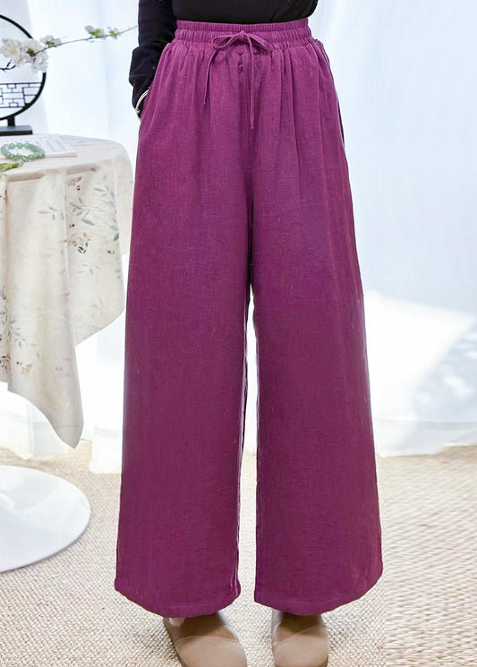 New Purple Pockets Elastic Waist Fine Cotton Filled Pants Winter