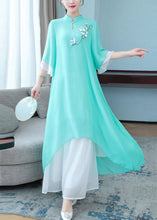 Load image into Gallery viewer, New Purple Stand Collar Embroidered Chiffon Two Pieces Set Half Sleeve