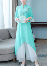 Load image into Gallery viewer, New Purple Stand Collar Embroidered Chiffon Two Pieces Set Half Sleeve