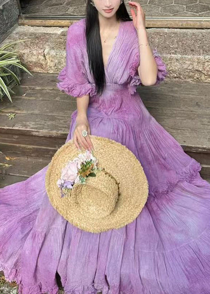 New Purple V Neck Original Design Cotton Maxi Dresses Summer