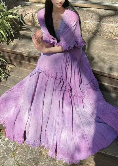 New Purple V Neck Original Design Cotton Maxi Dresses Summer