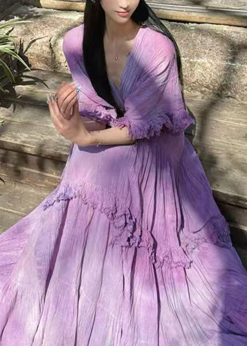 New Purple V Neck Original Design Cotton Maxi Dresses Summer