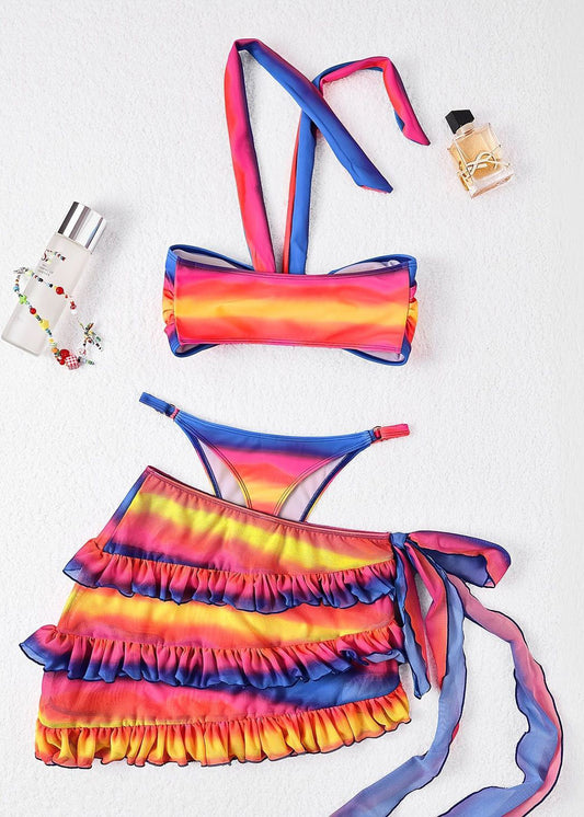 New Rainbow Striped Halter Lingerie Set Swimwear