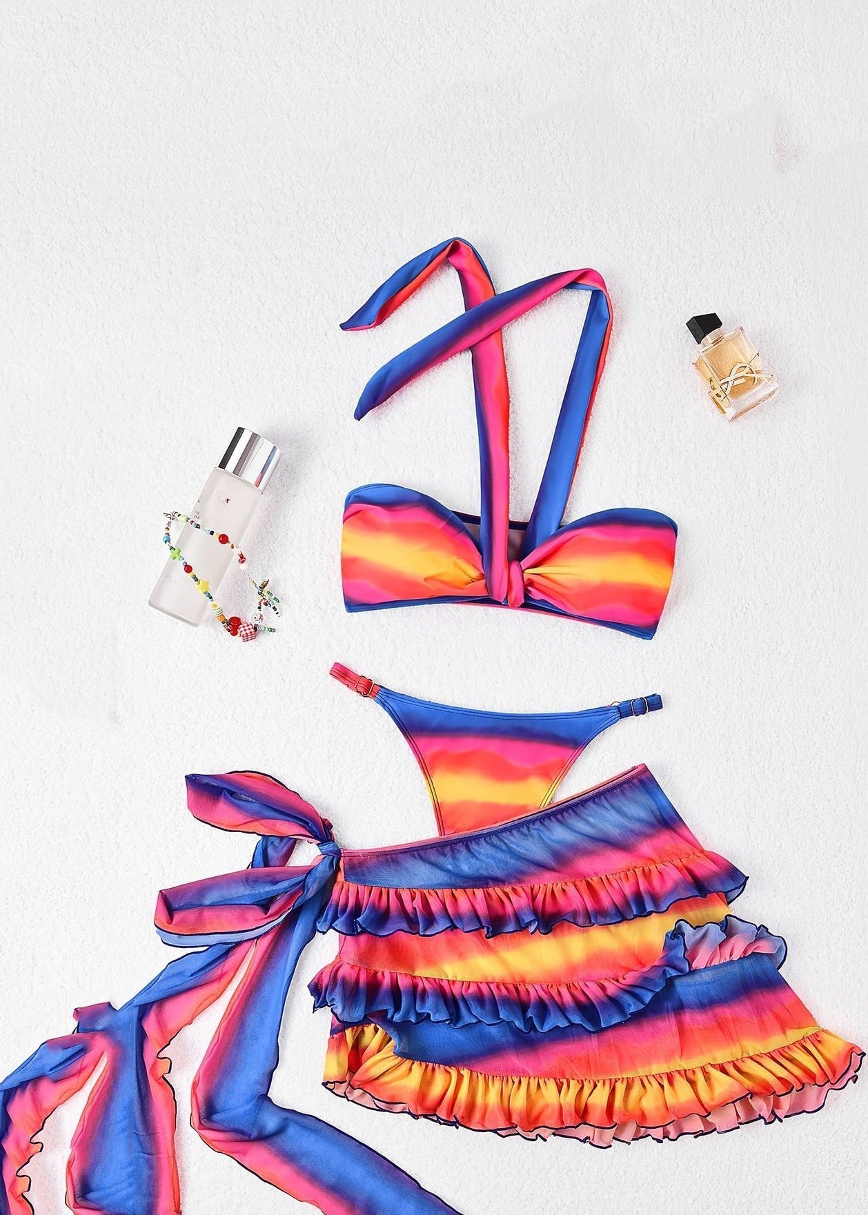 New Rainbow Striped Halter Lingerie Set Swimwear