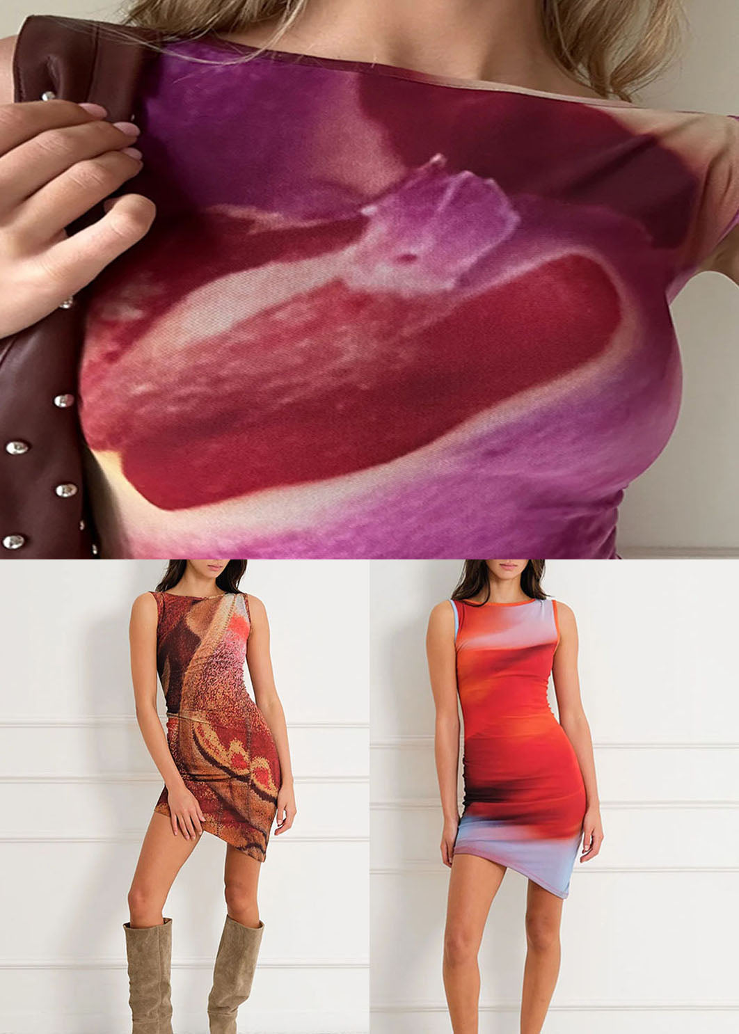 New Red Gradient Color Backless Mid Dress Summer