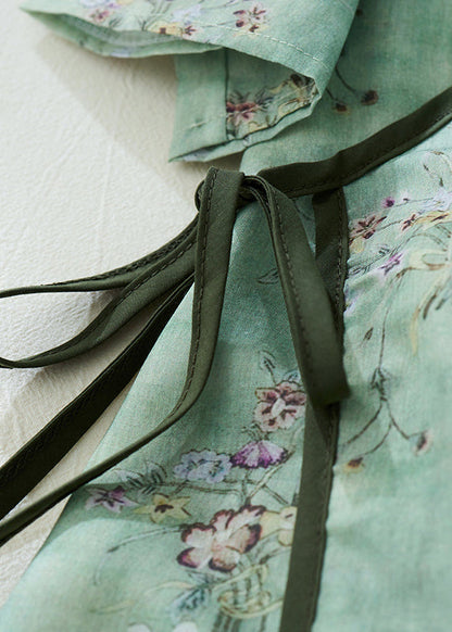 New Red Lace Up Print Silk Cotton Mid Dress Half Sleeve