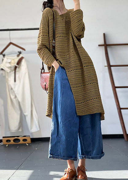 New Red O Neck Hollow Out Side Open Knit Dress Spring