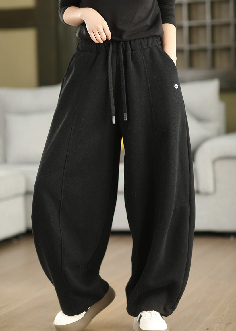 New Red Pockets Elastic Waist Thick Cotton Pants Fall