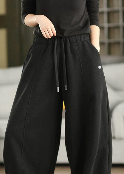 New Red Pockets Elastic Waist Thick Cotton Pants Fall
