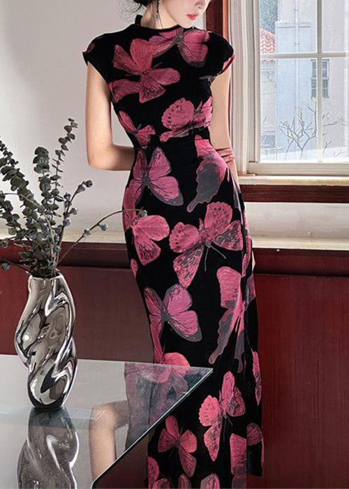 New Red Print High Waist Chiffon Long Dresses Summer