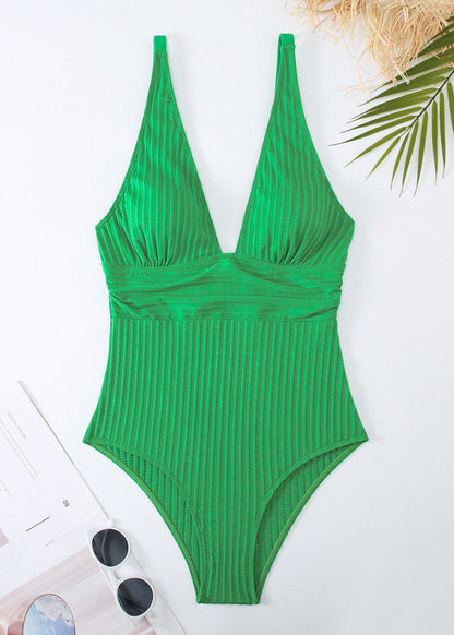 New Red Spiral V-Neck Bikini Bodysuit Swimwear