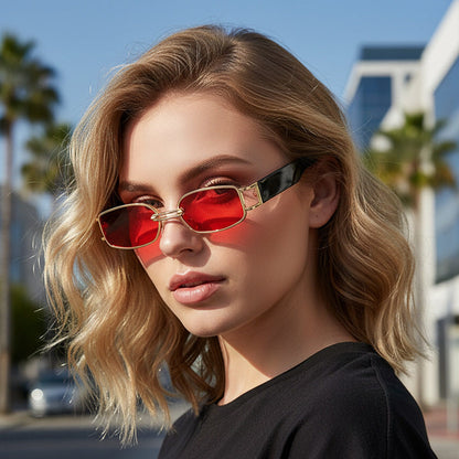 New Red Square Framed Metal Unisex Sunglasses
