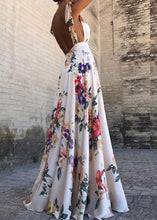 Load image into Gallery viewer, New Red V Neck Print Backless Cotton Maxi Dresses Sleeveless