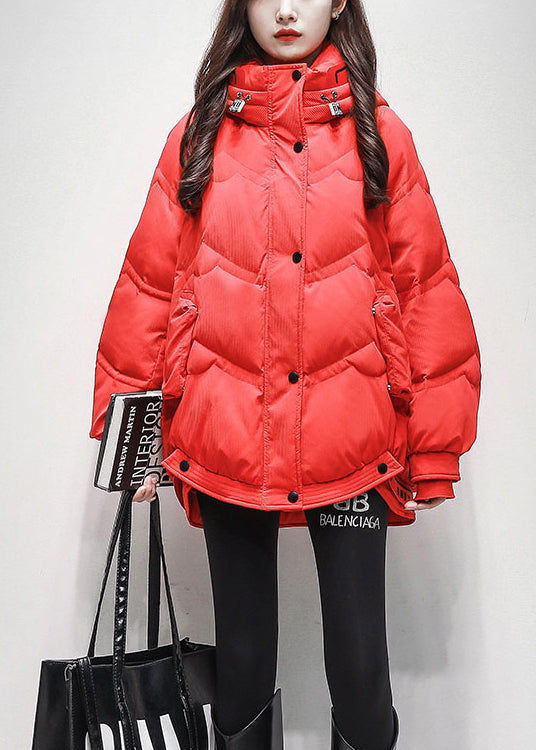 New Red Zippered Drawstring Oversized Duck Down Coats
