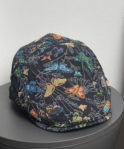New Retro Black Butterfly Embroidery Beret Hat