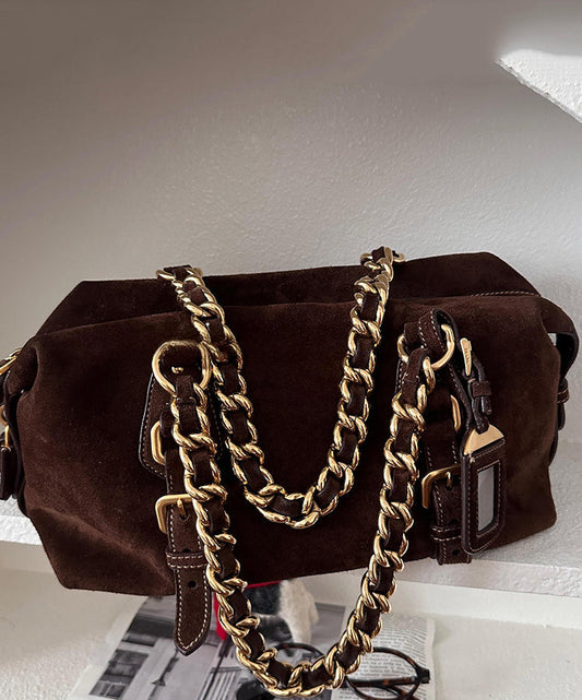 New Retro Brown Solid Durable Fine Suede Women Handbags