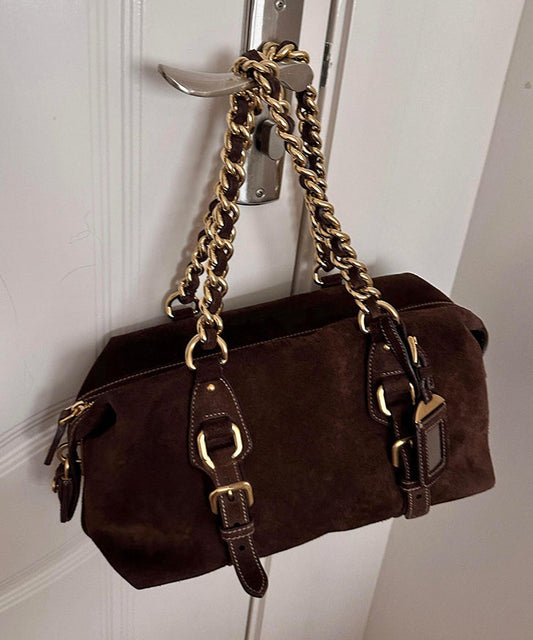 New Retro Brown Solid Durable Fine Suede Women Handbags