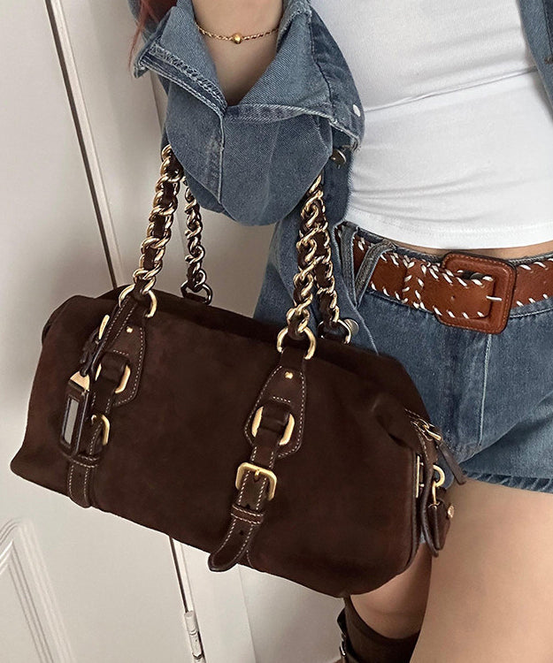 New Retro Brown Solid Durable Fine Suede Women Handbags