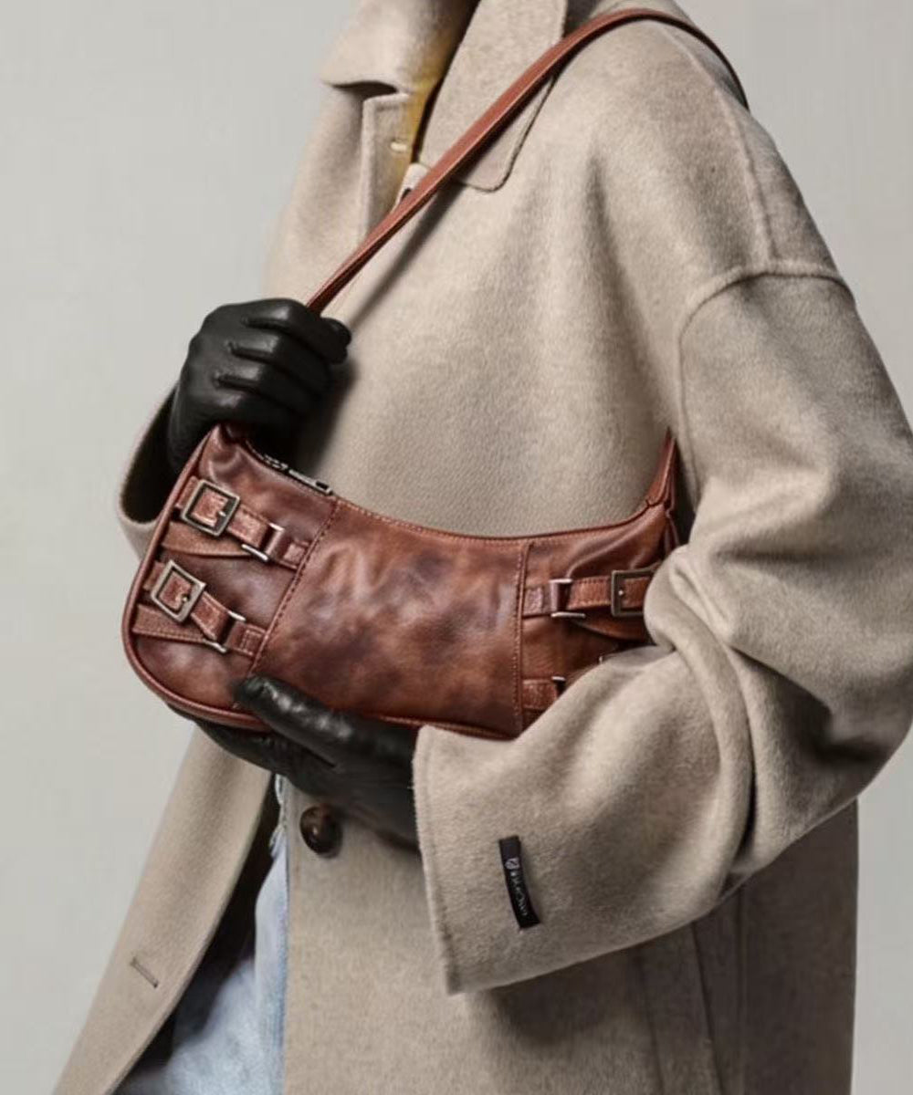 New Retro Brown Tie Dye Side Pockets Faux Leather Shoulder Handbag