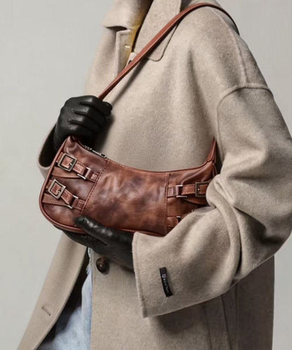 New Retro Brown Tie Dye Side Pockets Faux Leather Shoulder Handbag